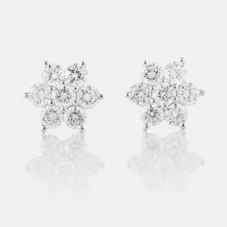 18K White Gold Diamond Peony Earrings