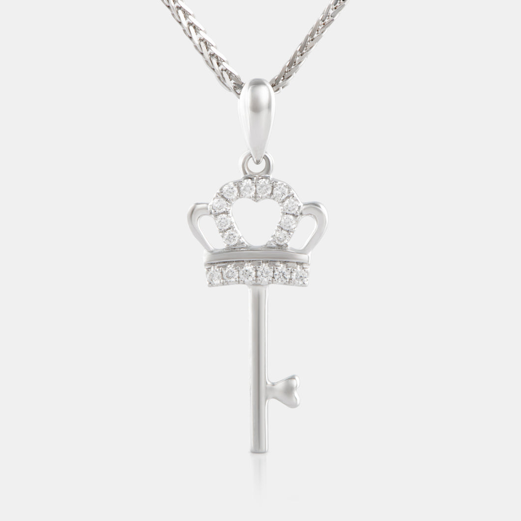 18K White Gold Diamond Crown Key Pendant