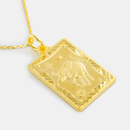 24K Gold Zodiac Ox Tag Pendant