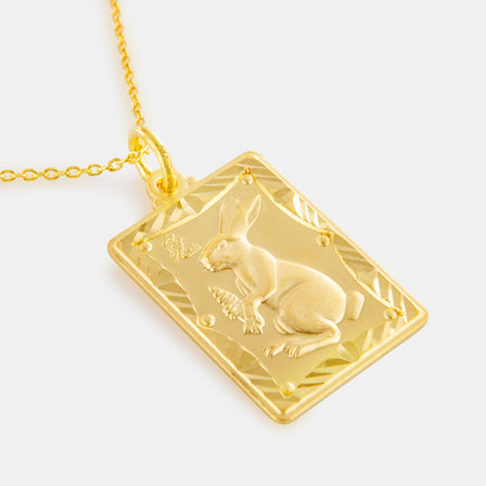 24K Gold Zodiac Rabbit Tag Pendant