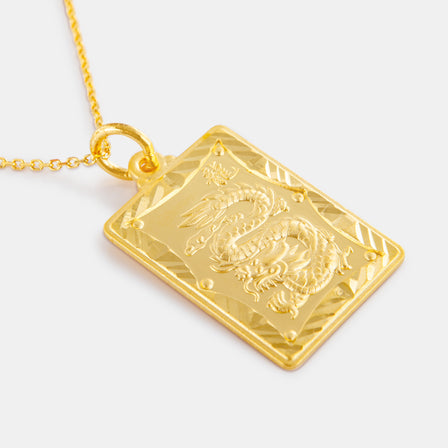 24K Gold Zodiac Dragon Tag Pendant