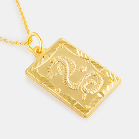 24K Gold Zodiac Snake Tag Pendant