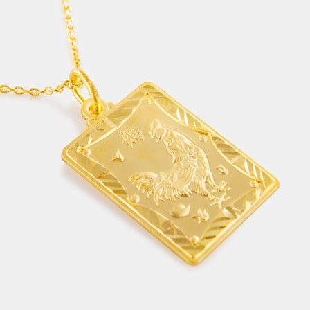 24K Gold Zodiac Rooster Tag Pendant