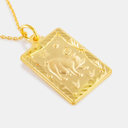 24K Gold Zodiac Pig Tag Pendant