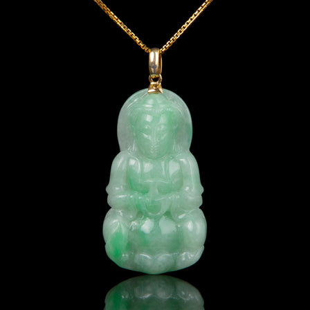 Jadeite and 18K Gold Guanyin Pendant