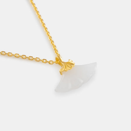 Fan Nephrite Pendant with 24K Gold Accents