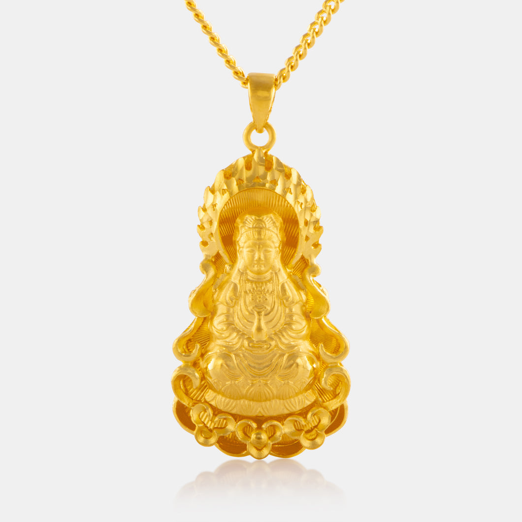 24K Gold Medium Guan Yin Pendant