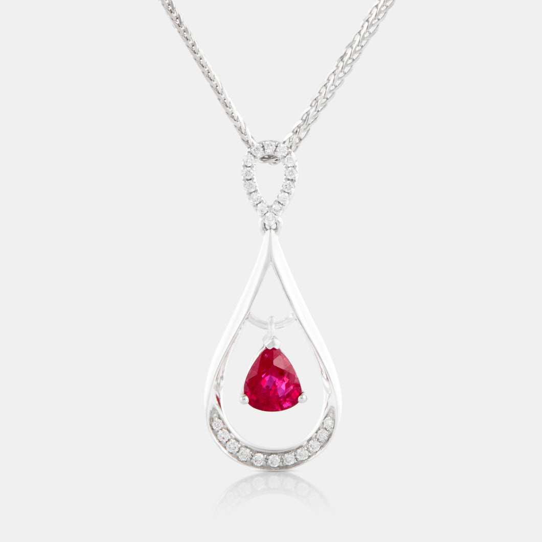 Floating Pear Ruby and Diamond Pendant