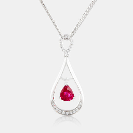 Floating Pear Ruby and Diamond Pendant