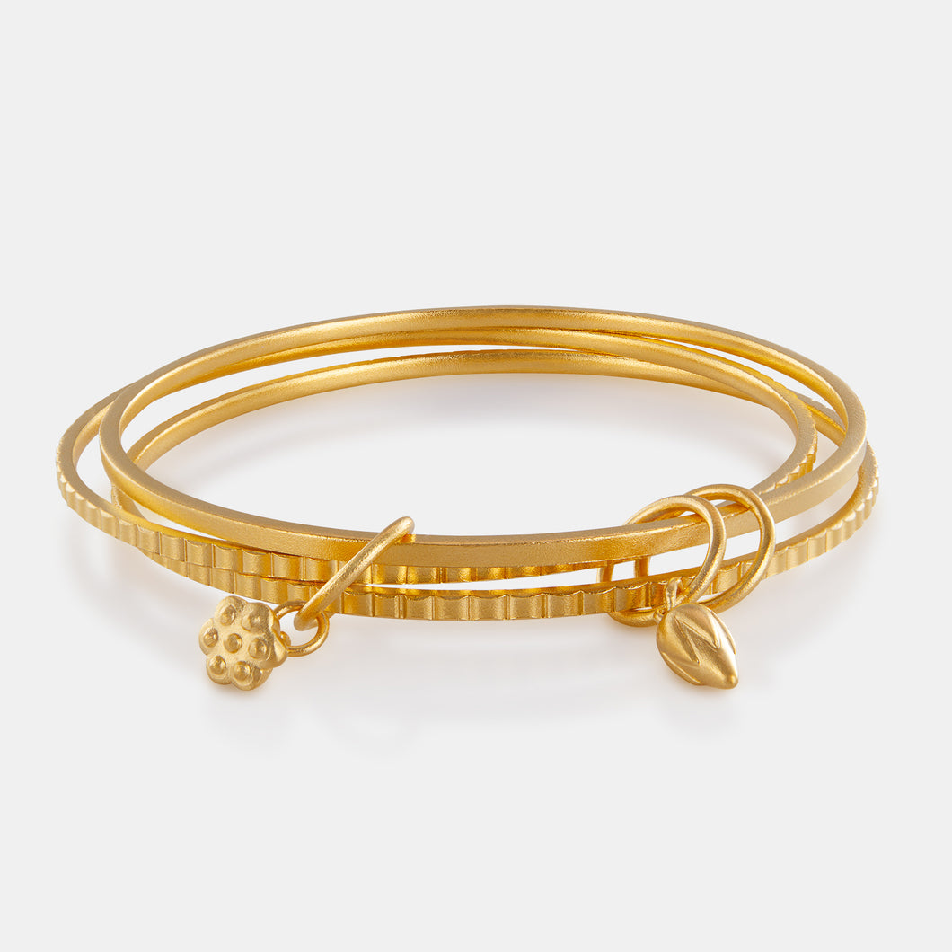 24K Antique Gold Multi Row Charm Bangle