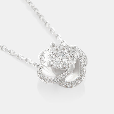 18K White Gold Diamond Cluster Knot Necklace
