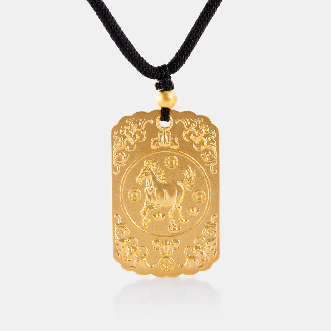 24K Antique Gold Dragon Tag Horse Necklace