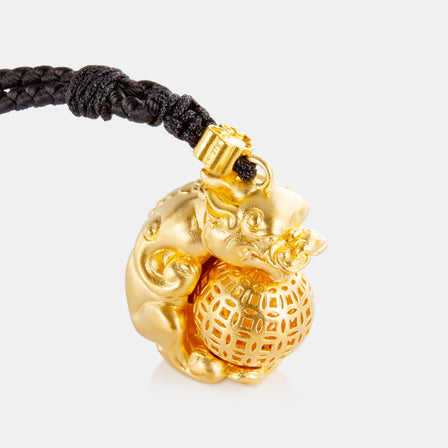 24K Antique Gold Dragon Ball Sculpture Necklace