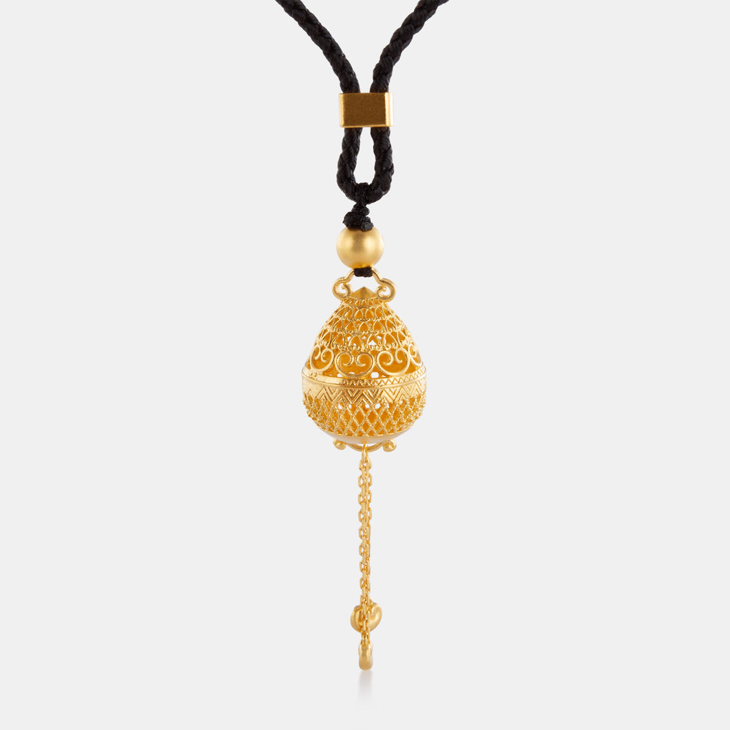 24K Antique Gold Filigree Censer Tassel Necklace