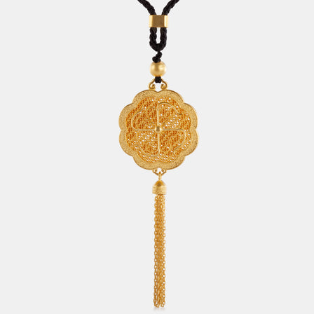 24K Antique Gold Filigree Phoenix Tassel Necklace