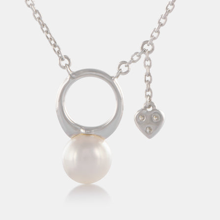 18K White Gold Akoya Pearl Diamond Eternity Circle Necklace