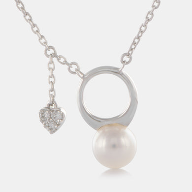 18K White Gold Akoya Pearl Diamond Eternity Circle Necklace
