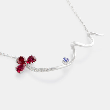 Curled Bar Ruby and Tanzanite Diamond Necklace