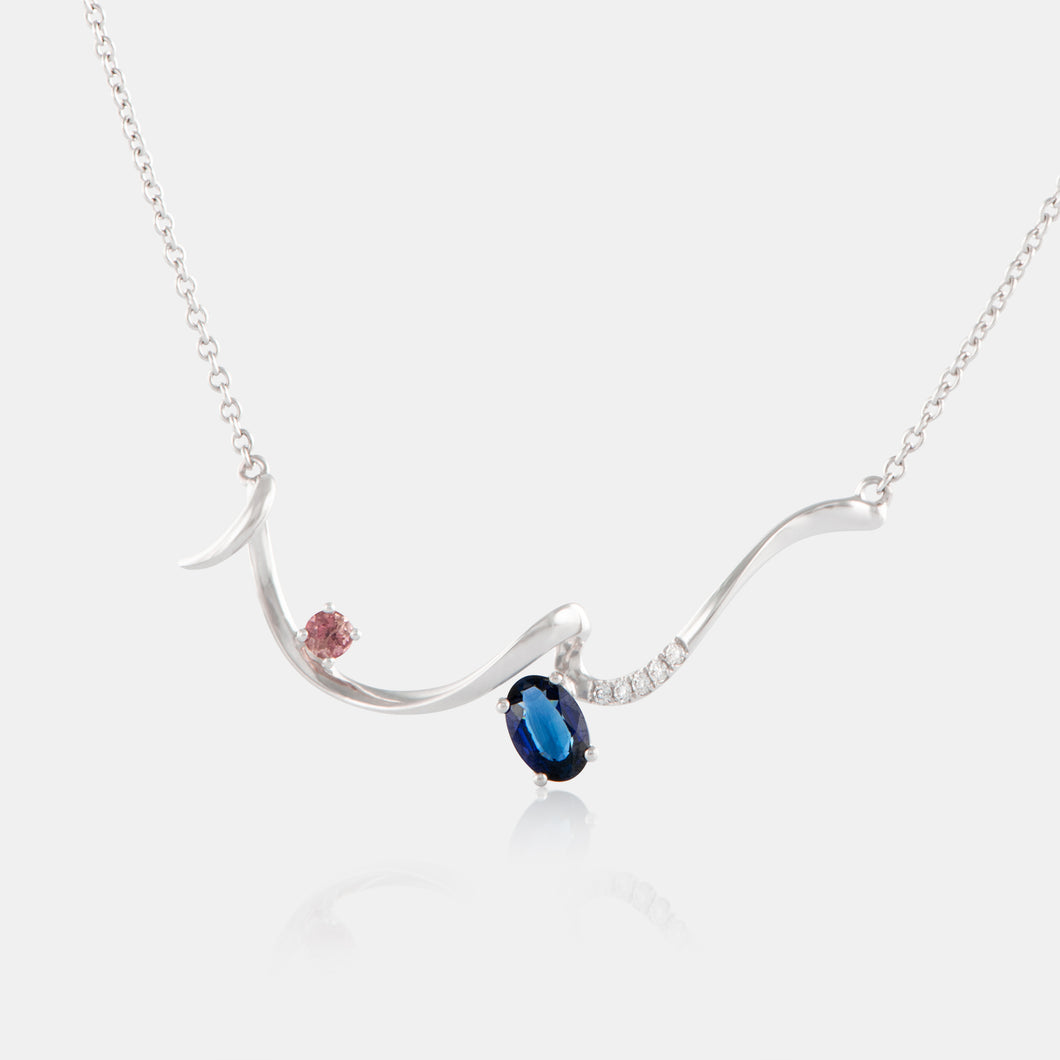 Curved Bar Sapphire and Tourmaline Diamond Necklace