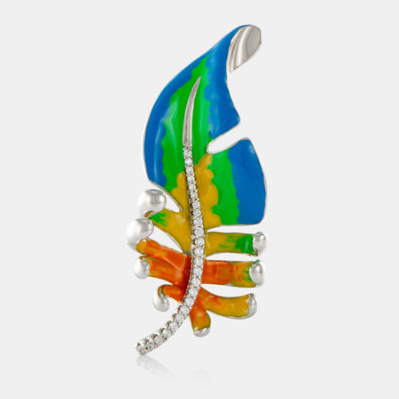 Enamel Vivid Feather Brooch with Sterling Silver