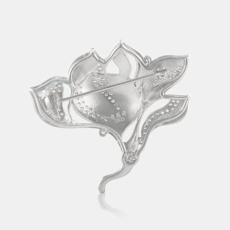 Enamel Camellia Brooch with Sterling Silver