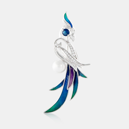 Turquoise Enamel Phoenix Brooch with Sterling Silver