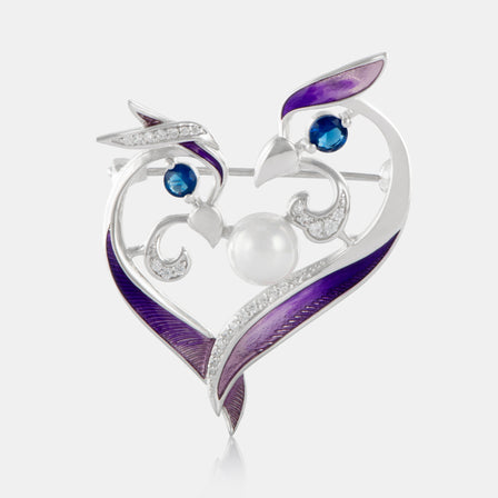 Purple Enamel Phoenix Love Brooch with Sterling Silver