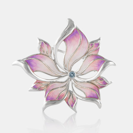 Enamel Camellia Bloom Brooch with Sterling Silver