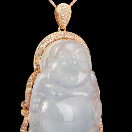 Jadeite and Diamond Buddha Pendant