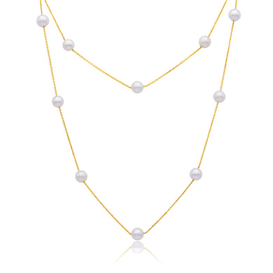 18K Yello Gold Akoya Pearl Chain Necklace
