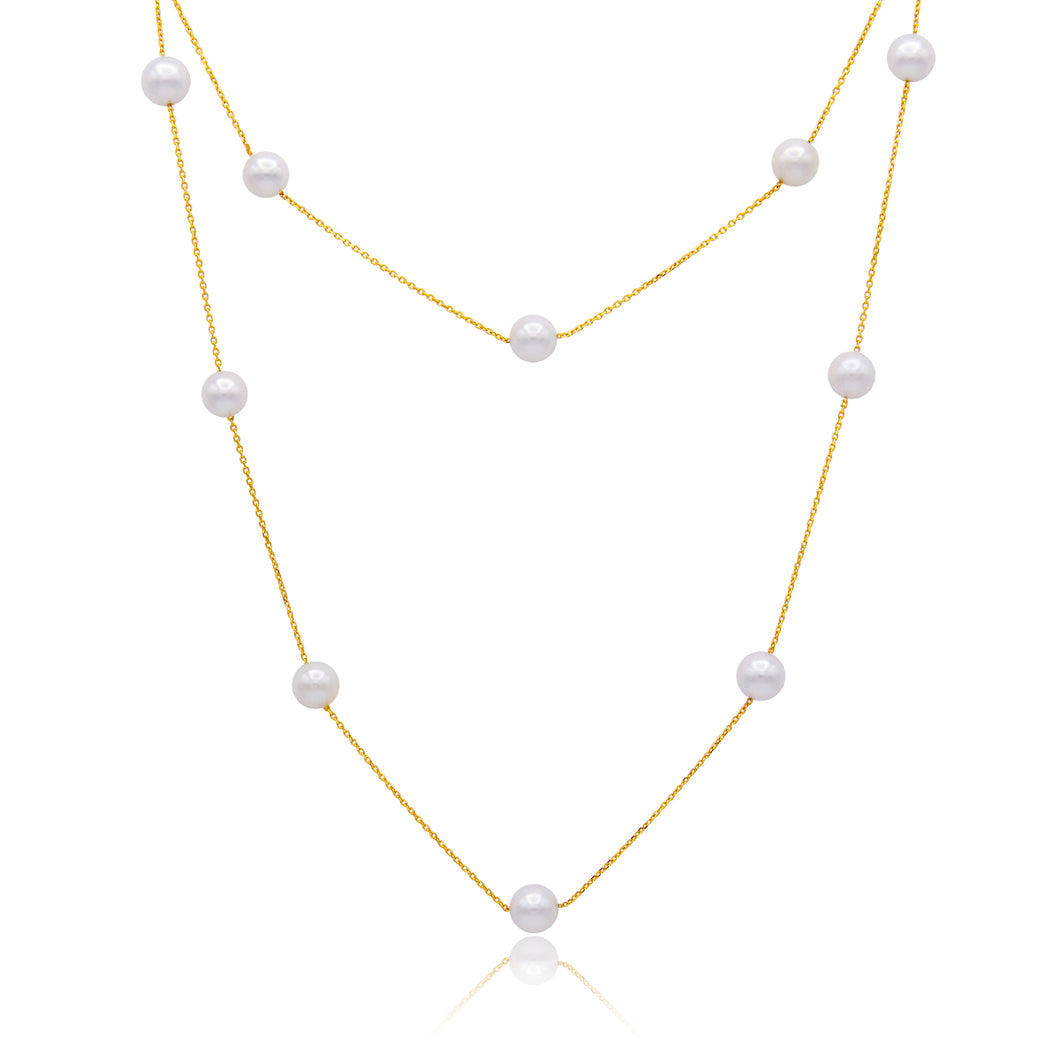 18K Yello Gold Akoya Pearl Chain Necklace