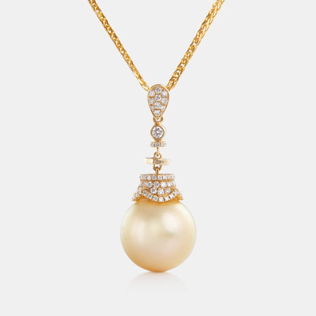 Golden Pearl and Diamond Pendant