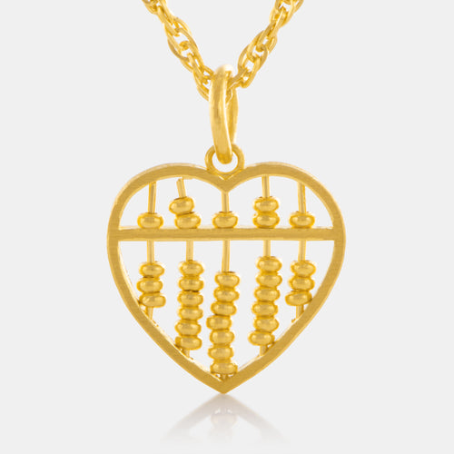 24K Gold Heart Shaped Abacus Pendant (金吊坠) by Lao Feng Xiang, featuring 3D craftsmanship and traditional Chinese design.