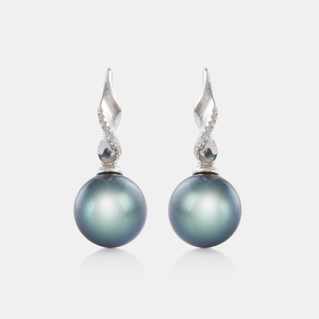 Black Tahitian Pearl and Diamond Earrings
