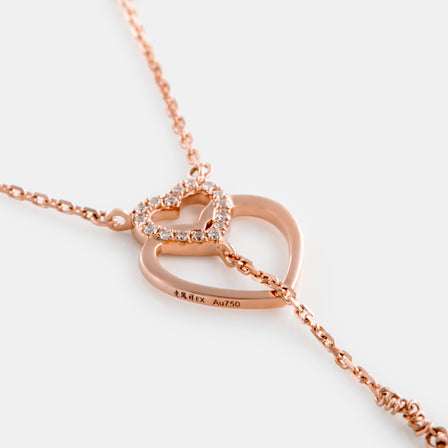 18K Rose Gold Diamond Two of Hearts Lariat Necklace