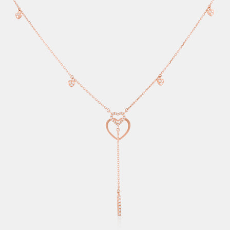 18K Rose Gold Diamond Two of Hearts Lariat Necklace