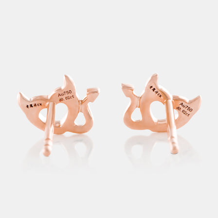 18K Rose Gold Diamond Devil Stud Earrings