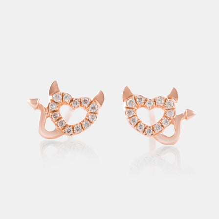 18K Rose Gold Diamond Devil Stud Earrings