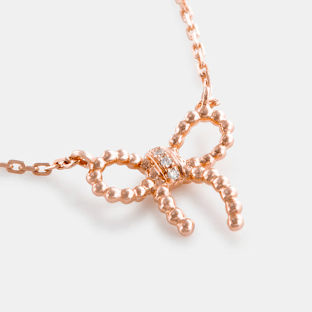 18K Rose Gold Diamond Twist Bow Necklace