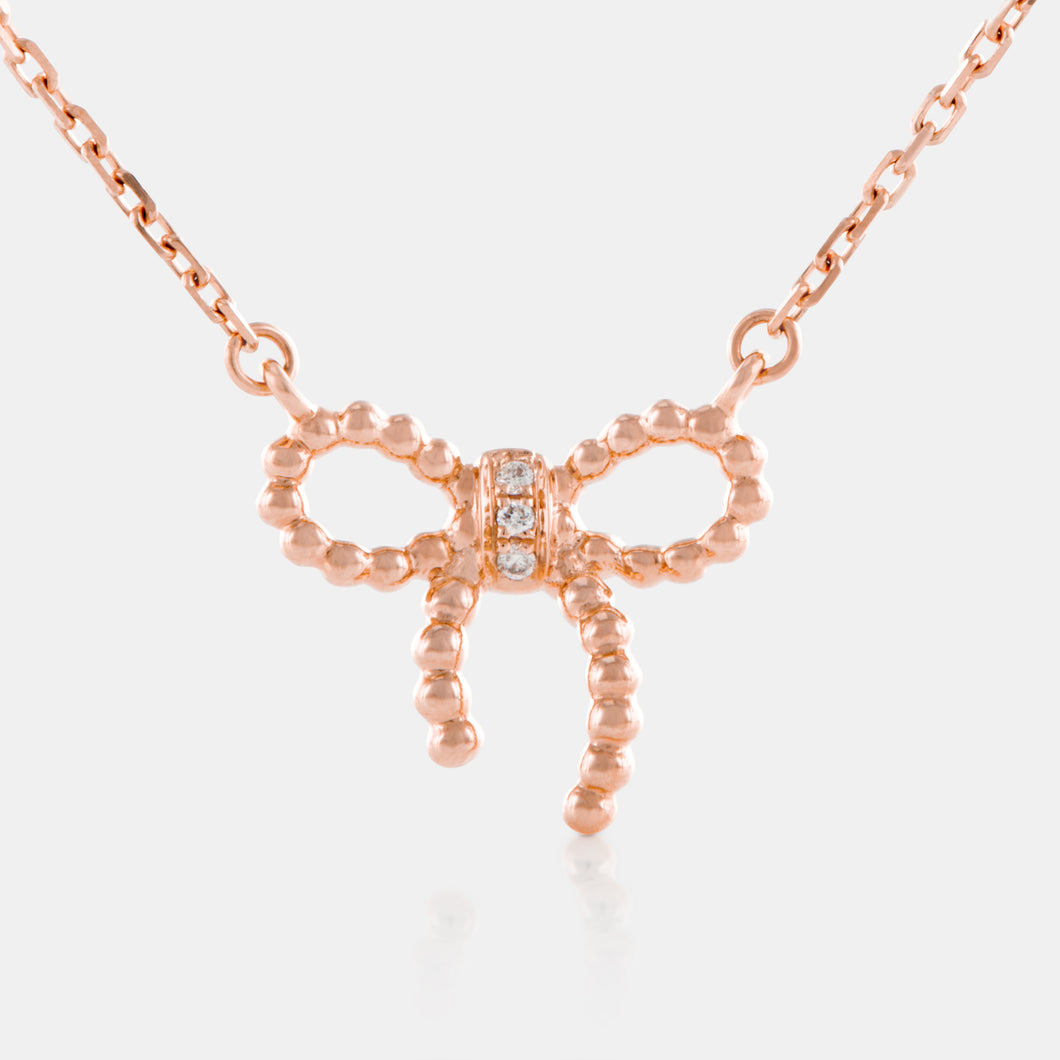 18K Rose Gold Diamond Twist Bow Necklace