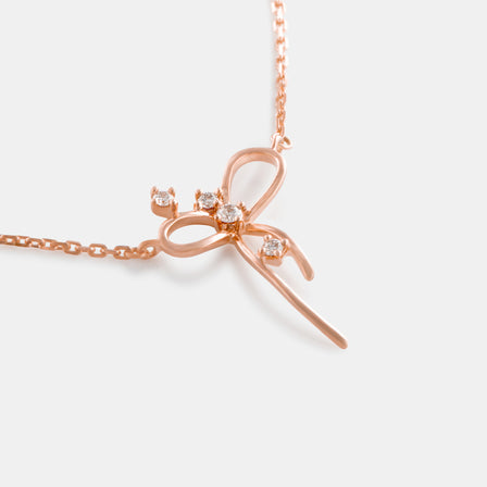 18K Rose Gold Diamond Bow Necklace