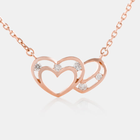 18K Rose Gold Diamond Hearts Necklace