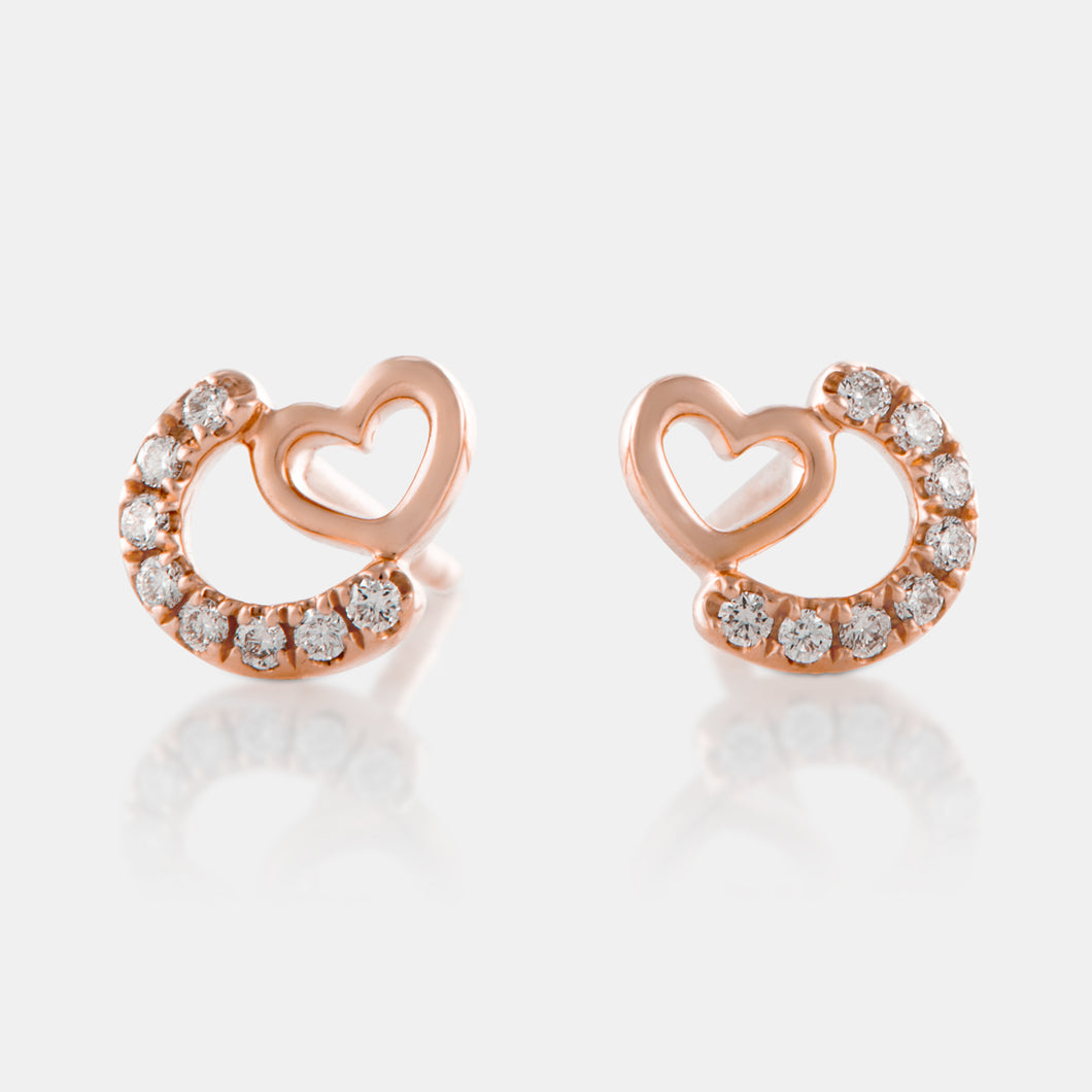 18K Rose Gold Diamond Mini Heart Stud Earrings
