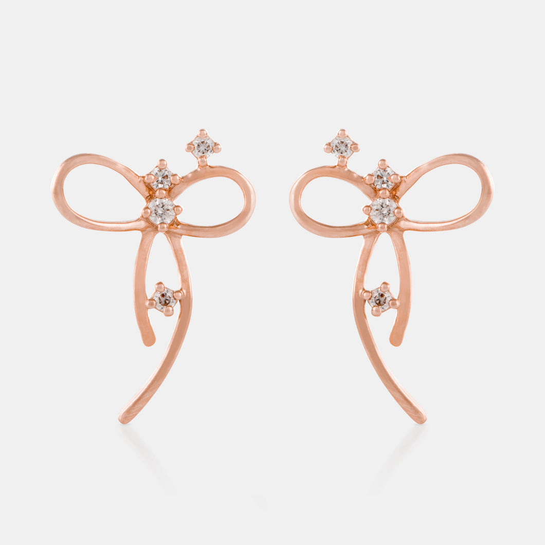 18K Rose Gold Diamond Bow Stud Earrings