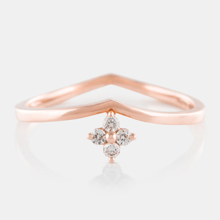 18K Rose Gold Diamond Mini Flower Ring