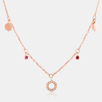 18K Rose Gold Ruby and Diamond Charm Necklace