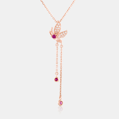 18K Rose Gold Ruby and Diamond Lariat Necklace