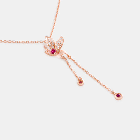 18K Rose Gold Ruby and Diamond Lariat Necklace