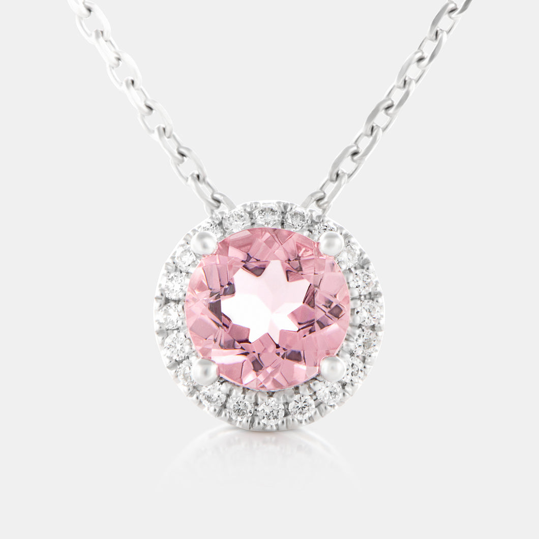 Royal Jewelry Box Pink Tourmaline and Diamond Halo Necklace