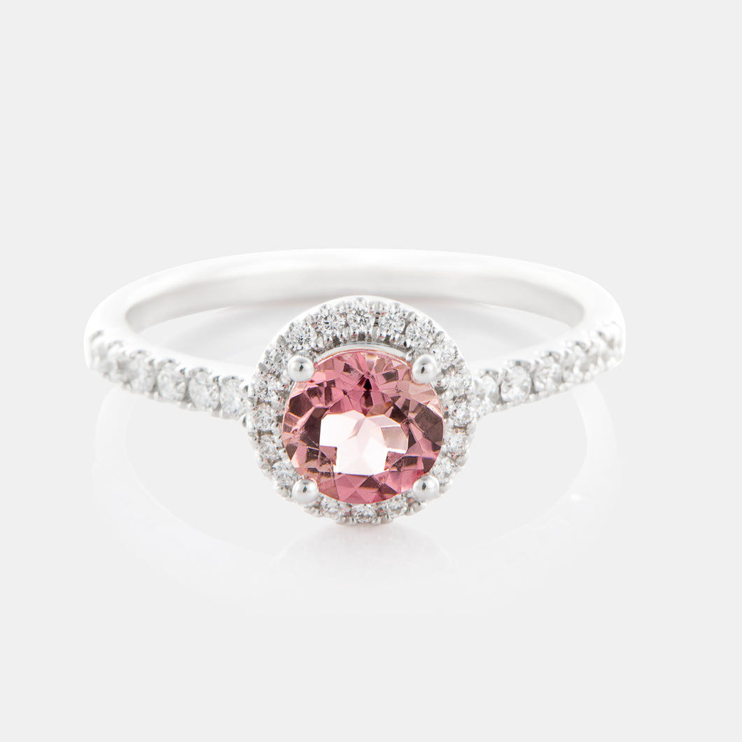 Royal Jewelry Box Pink Tourmaline and Diamond Halo Ring